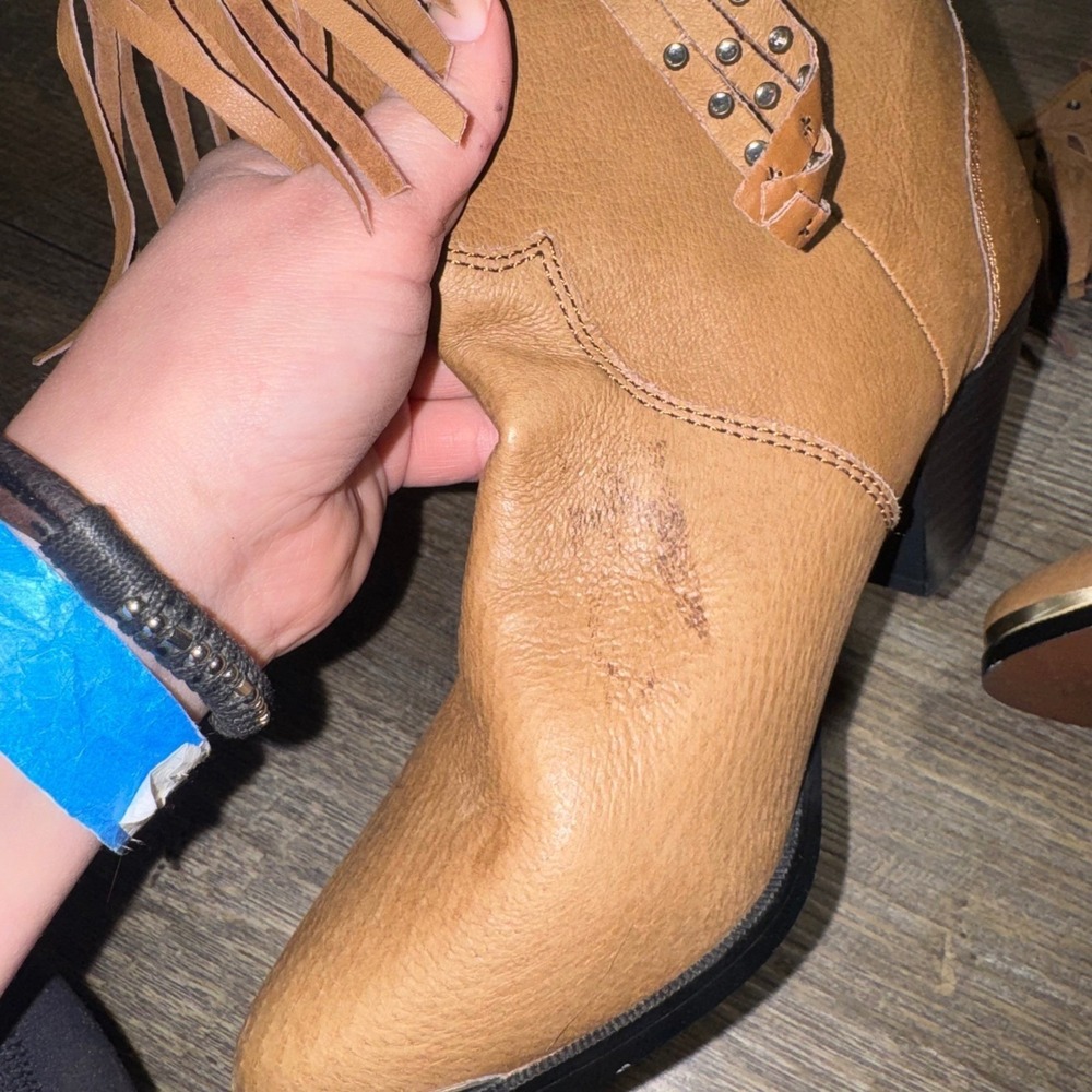 Santa Fe Boot Co Tan Leather Fringe Studded Western Ankle Boots Women 8M SFW502 - Picture 6 of 11